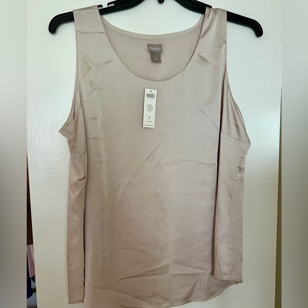 Chicos satin taupe dressy tank, Chicos size 2 (18)